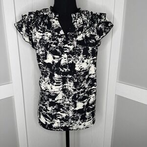 Entro Women's Abstract Print Flowy Blouse Top Short Sleeve Size Small
